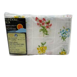 Sears Window Box King Pillowcases New Vintage Floral Percale Perma-Prest 2pk